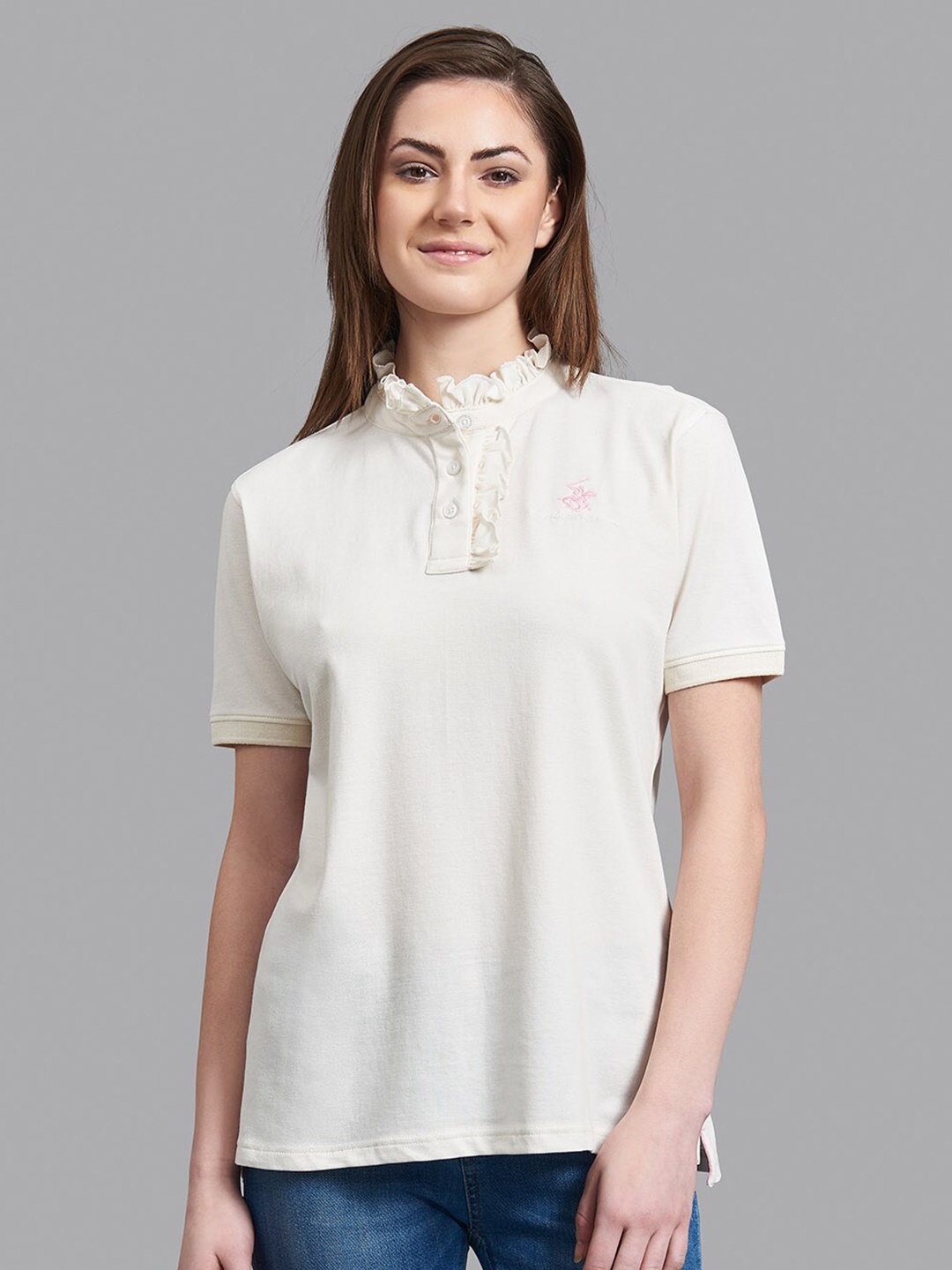 

Beverly Hills Polo Club Women Off White Henley Neck T-shirt