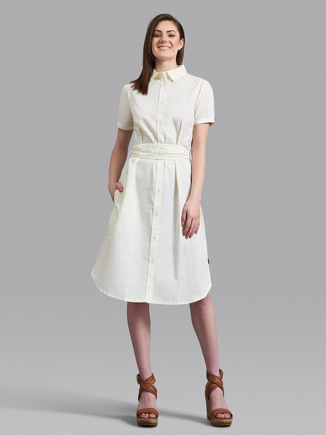 

Beverly Hills Polo Club Yellow Solid Cotton Shirt Dress