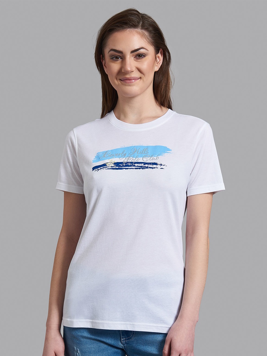 

Beverly Hills Polo Club Women White Typography Printed Regular Fit T-shirt