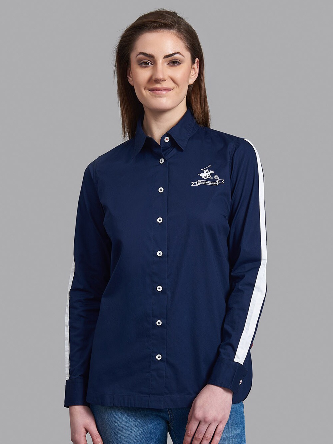 

Beverly Hills Polo Club Women Teal Printed Cotton Casual Shirt