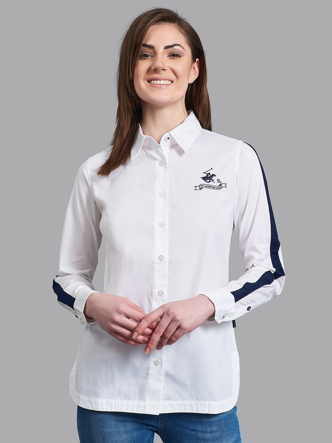 

Beverly Hills Polo Club Women White Solid Regular-Fit Formal Shirt