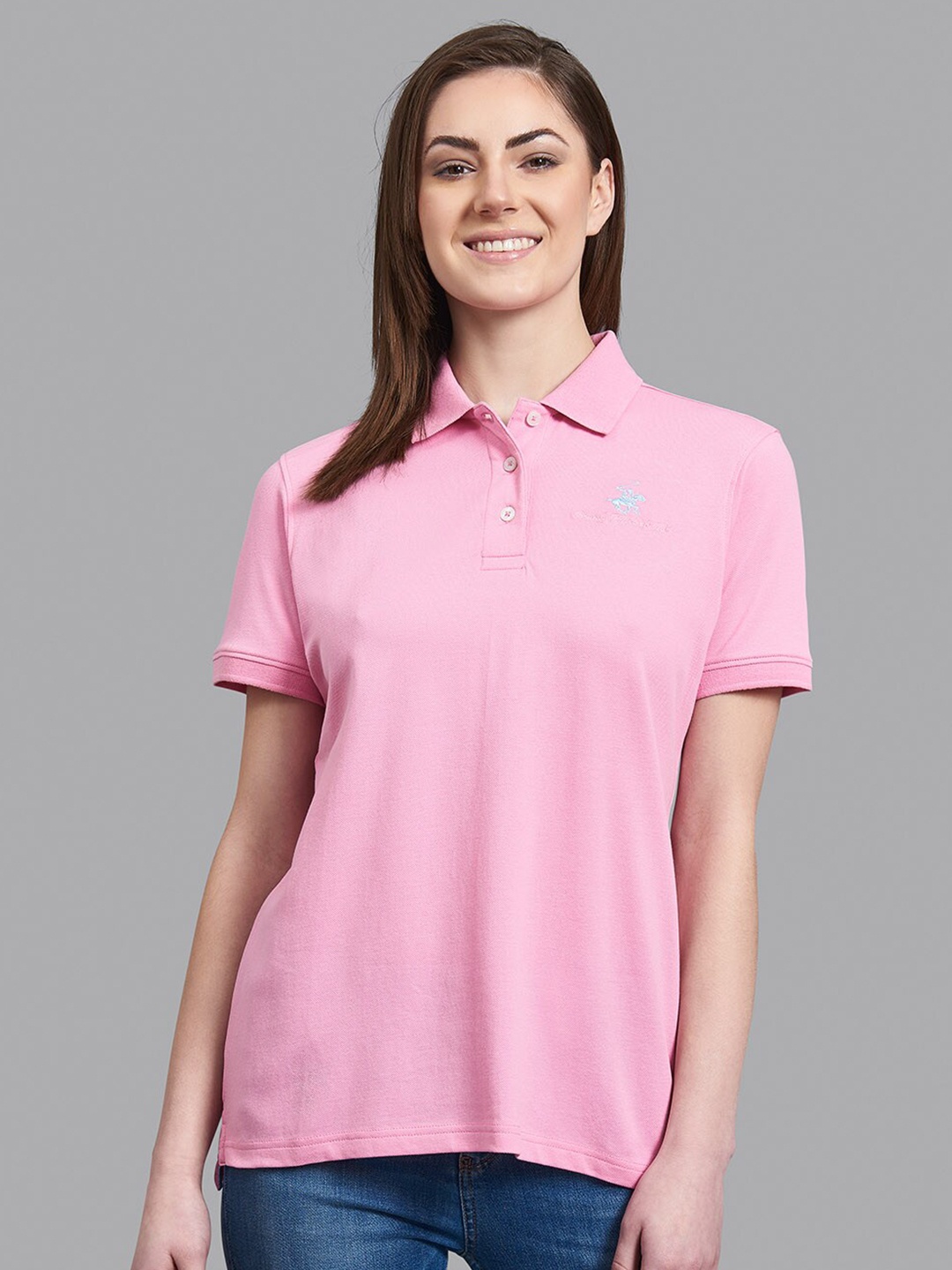 

Beverly Hills Polo Club Women Pink Polo Collar Regular Fit T-shirt