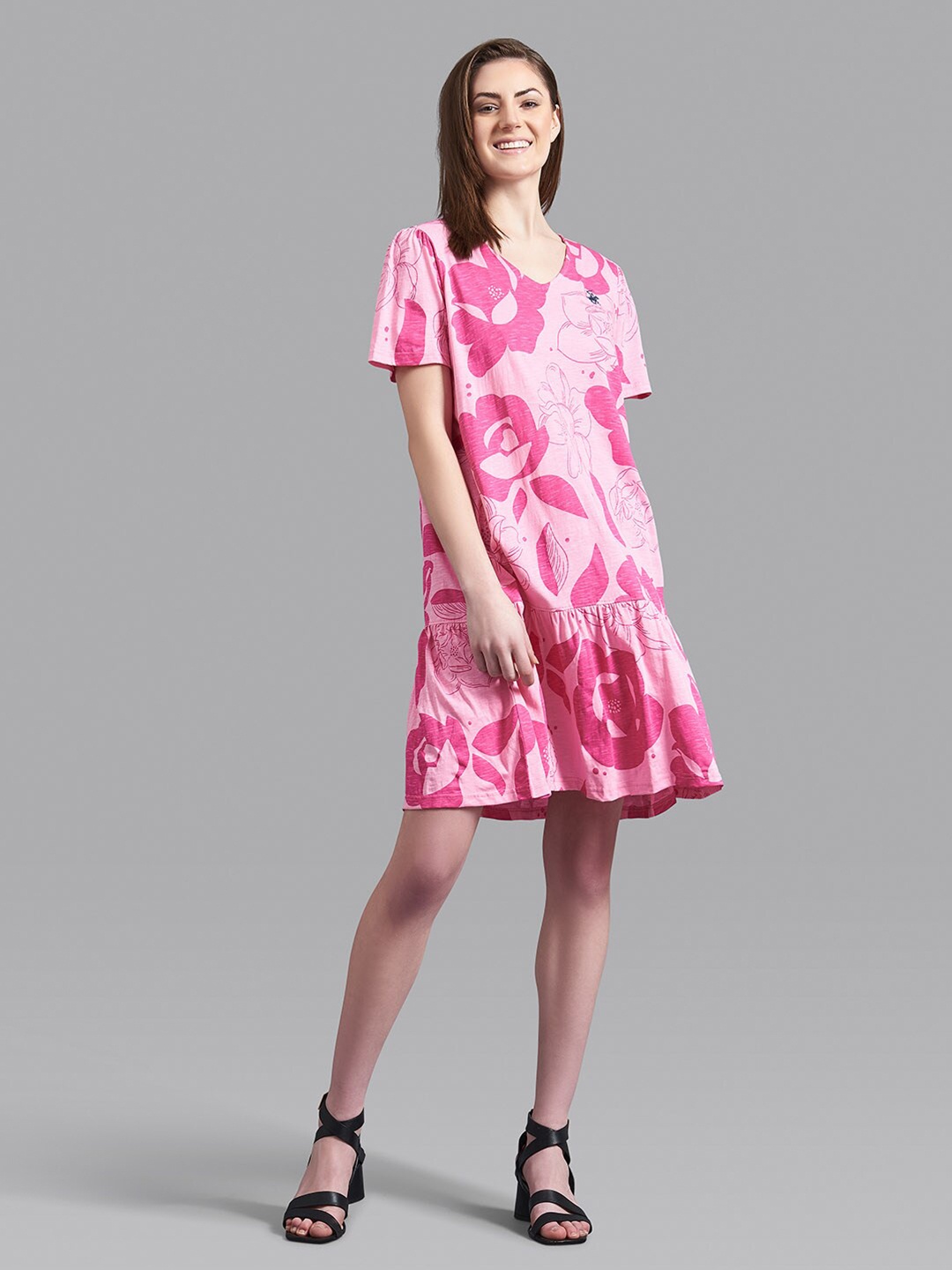 

Beverly Hills Polo Club Pink Floral Drop-Waist Dress