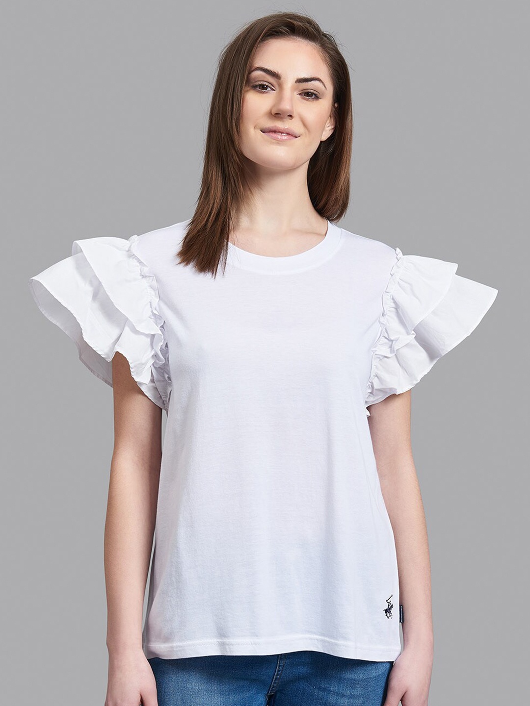 

Beverly Hills Polo Club Women White Layered Sleeves T-shirt