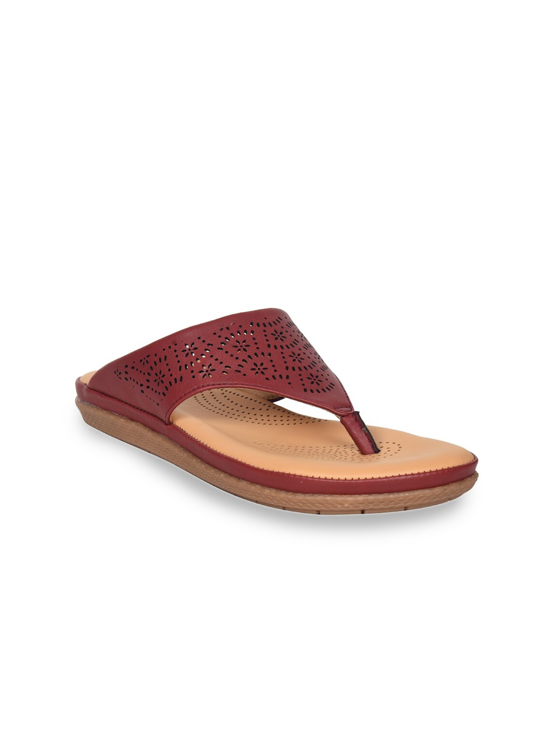 

Ajanta Women Red Textured Open Toe Flats