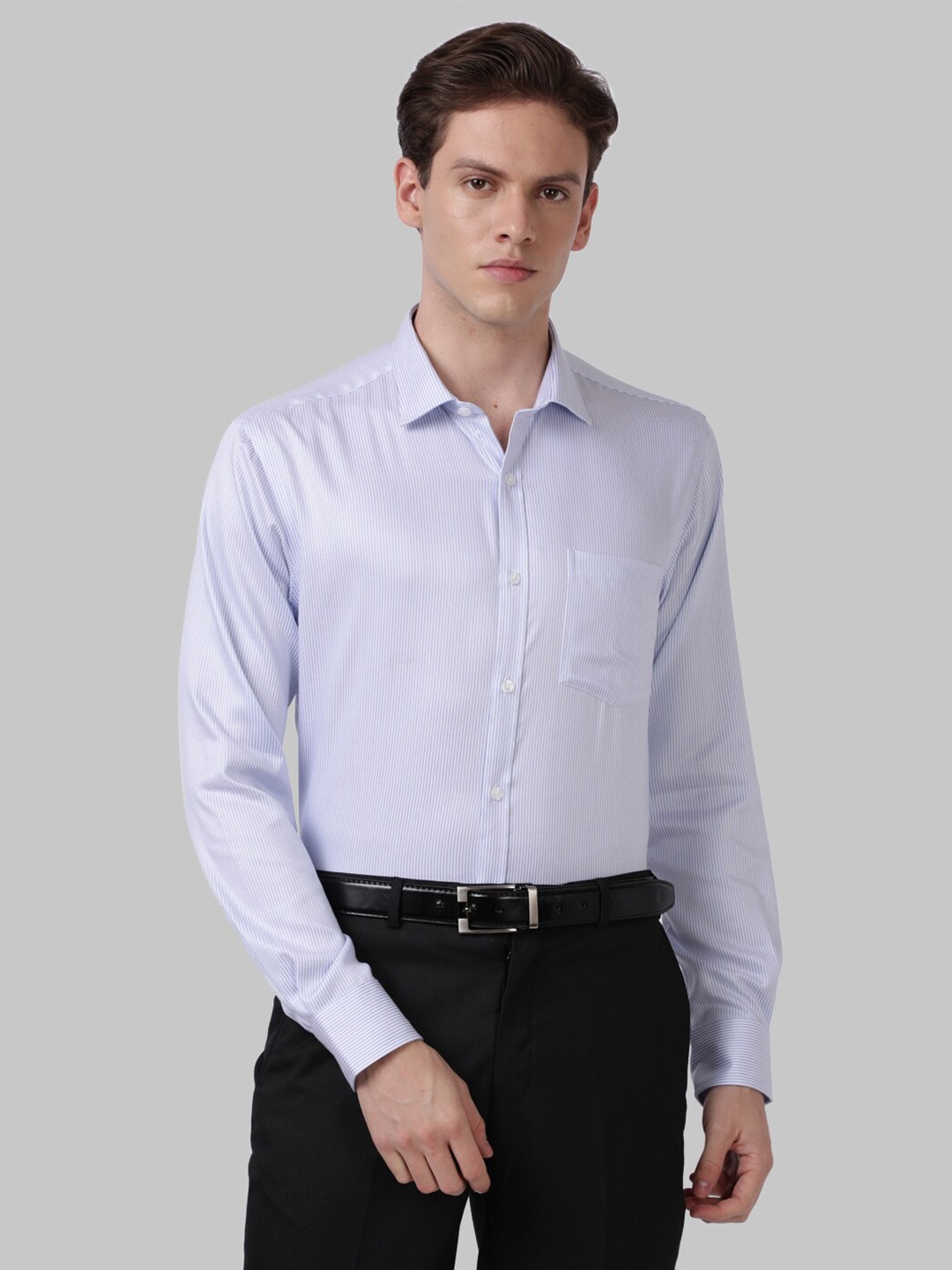 

Park Avenue Men Blue Striped Cotton Formal Shirt