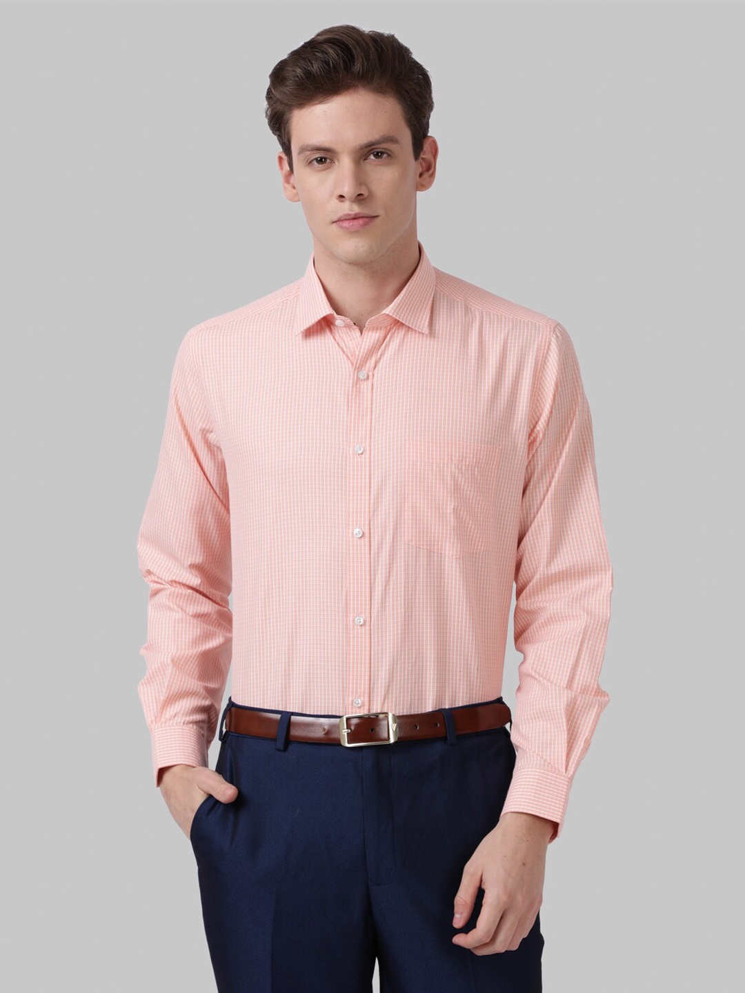 

Park Avenue Men Orange Checked Cotton Formal Shirt