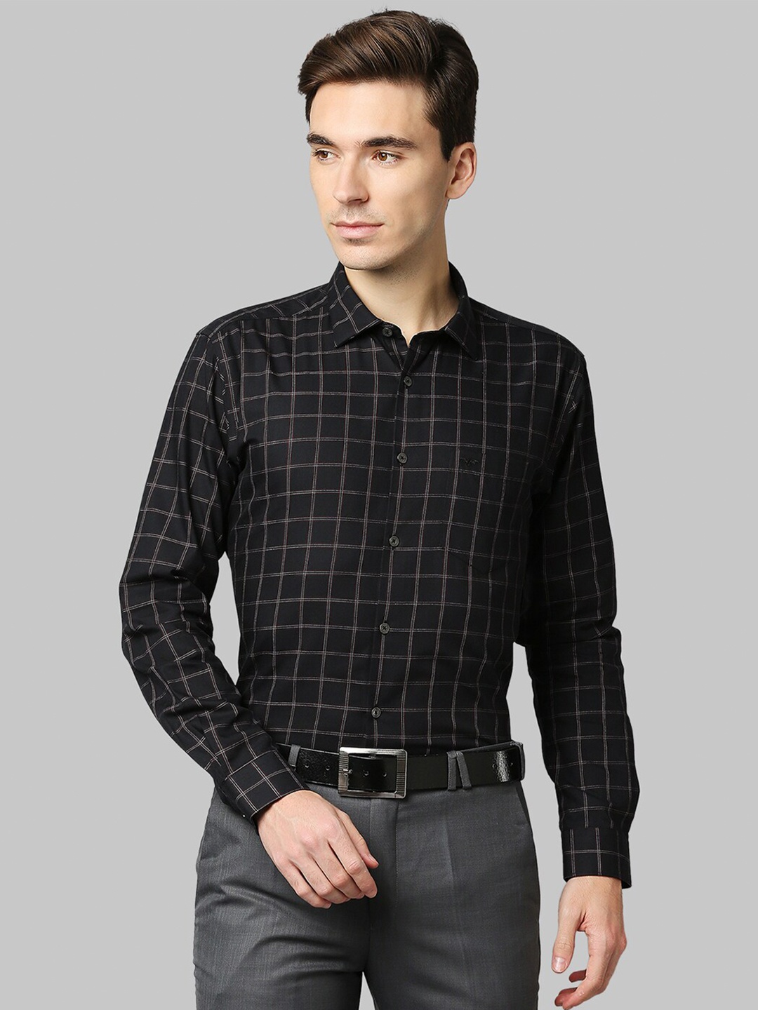 

Park Avenue Men Black Slim Fit Windowpane Checks Checked Cotton Formal Shirt
