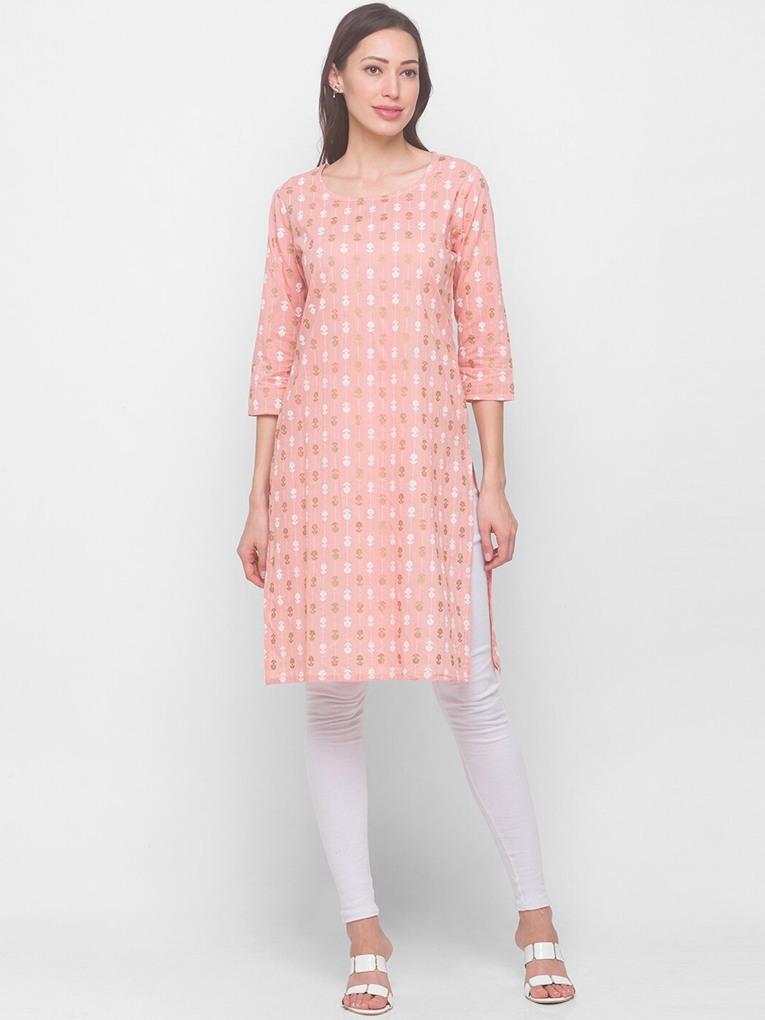 

Globus Women Peach-Coloured Ethnic Motifs Printed Kurta