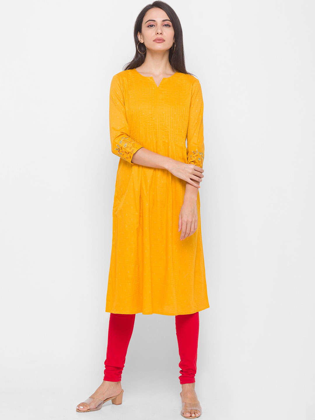 

Globus Women Yellow Thread Worked Kurta