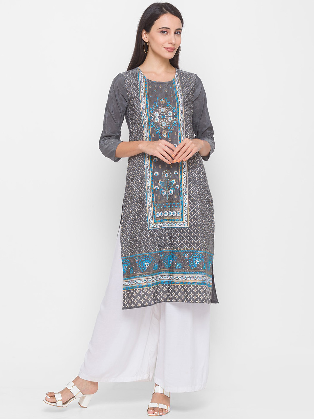 

Globus Women Grey Ethnic Motifs Printed Kurta