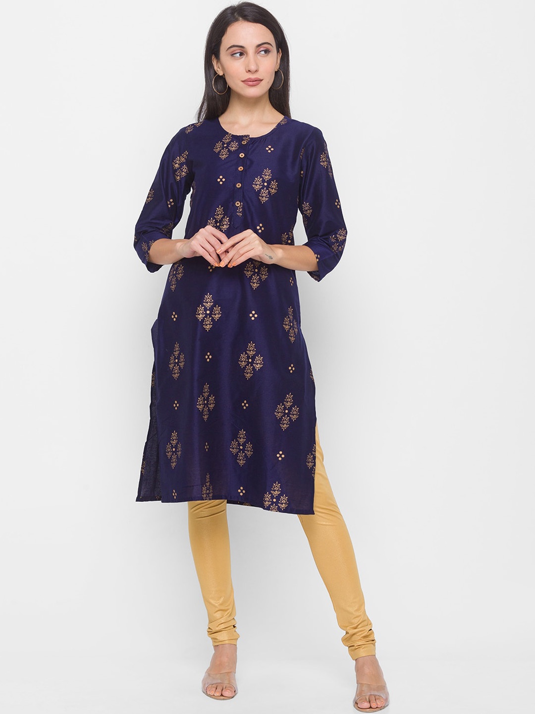 

Globus Women Navy Blue Floral Printed Kurta