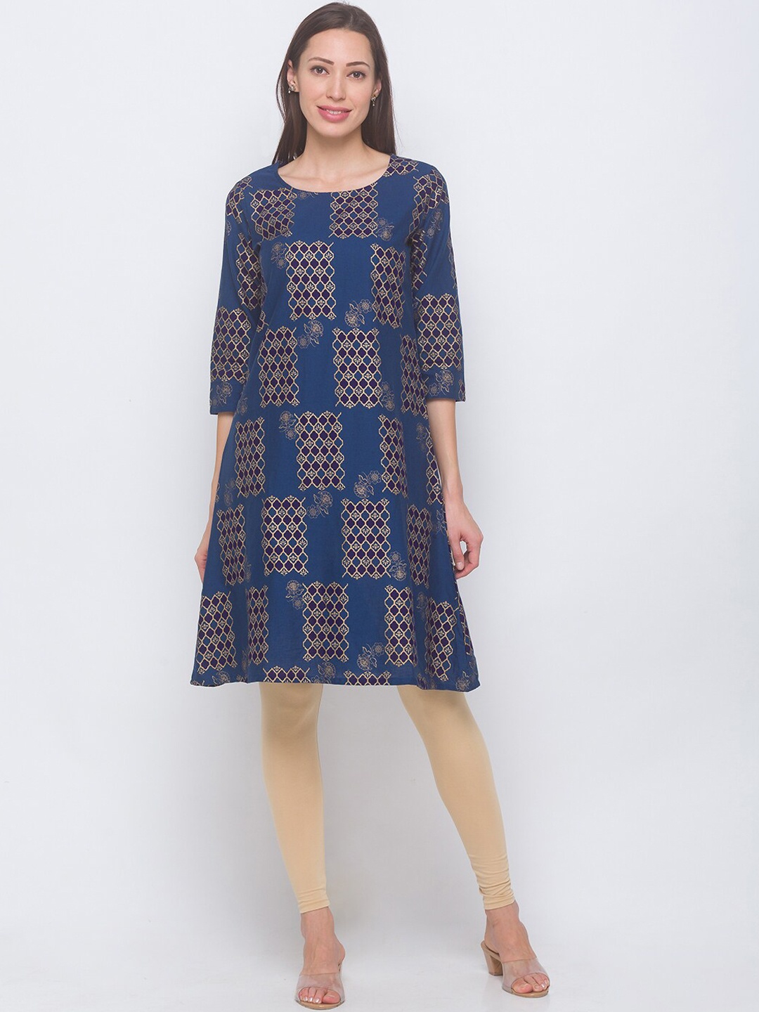 

Globus Women Navy Blue Ethnic Motifs Printed Kurta