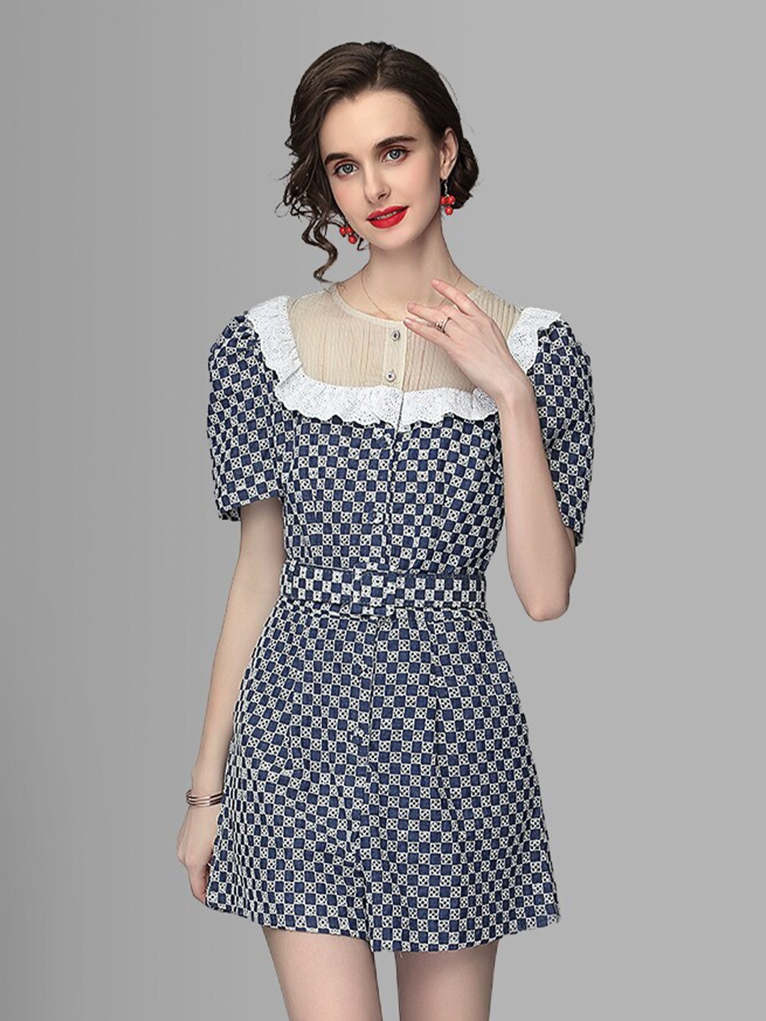 

JC Collection Women Blue Geometric Playsuit