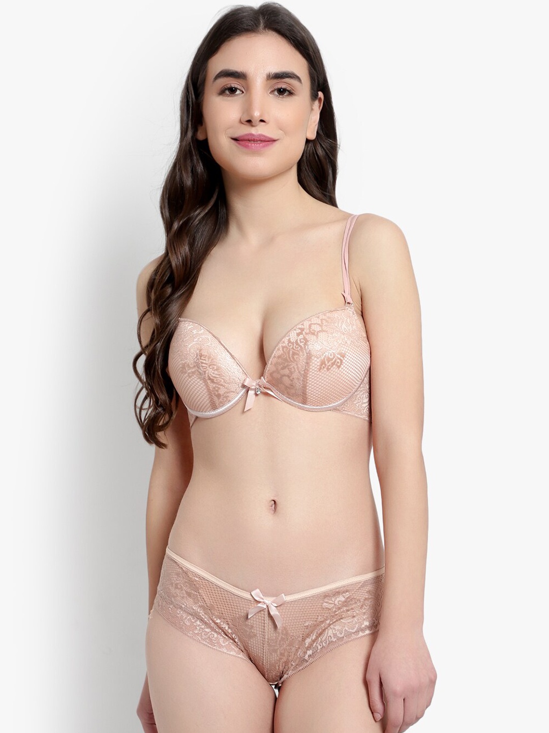 

BRACHY Women Nude Coloured Self Design Lingerie Set BCA_SETPLUG01-30B-Nude