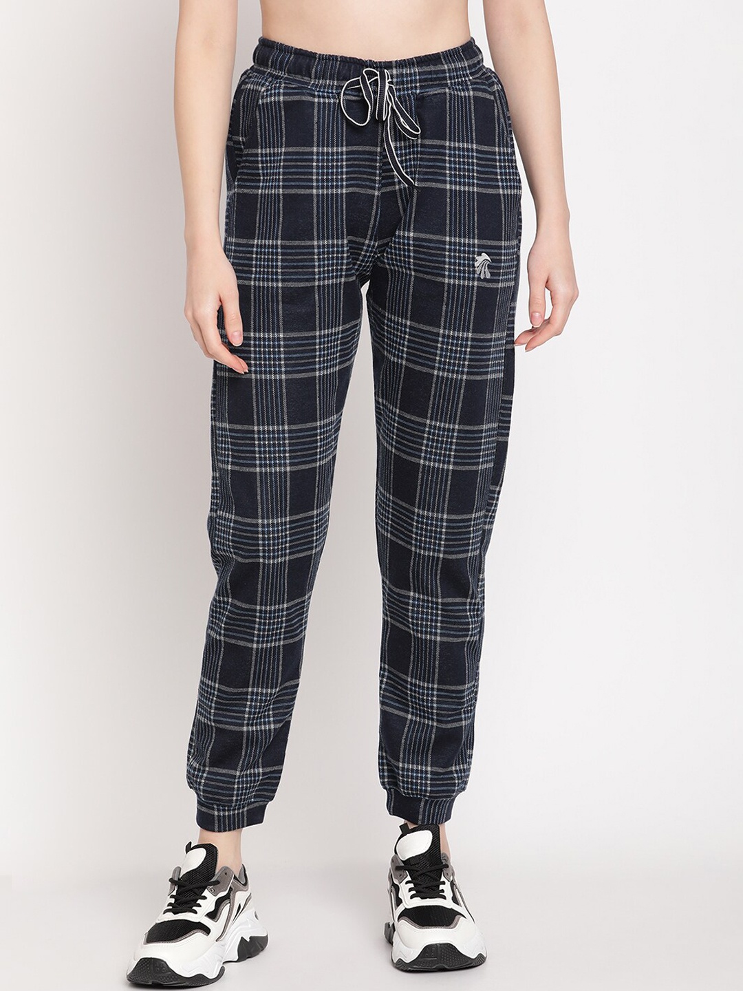 

Gallus Women Navy Blue & White Checked Dry-Fit Joggers