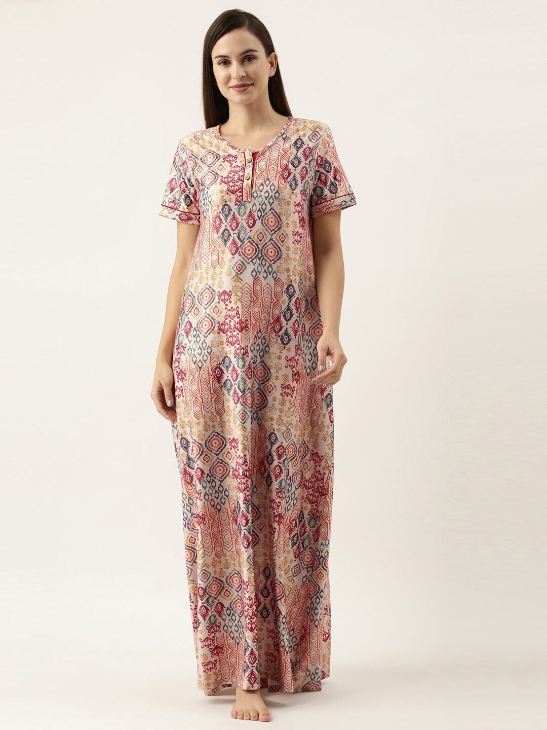 

Bannos Swagger Red & Brown Printed Maxi Nightdress