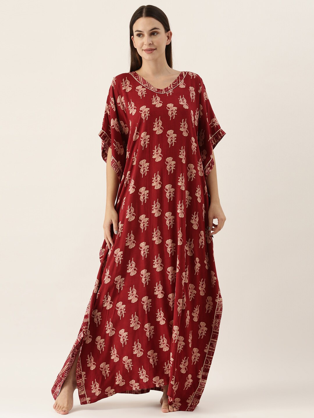 

Bannos Swagger Red Printed Kaftan Maxi Nightdress