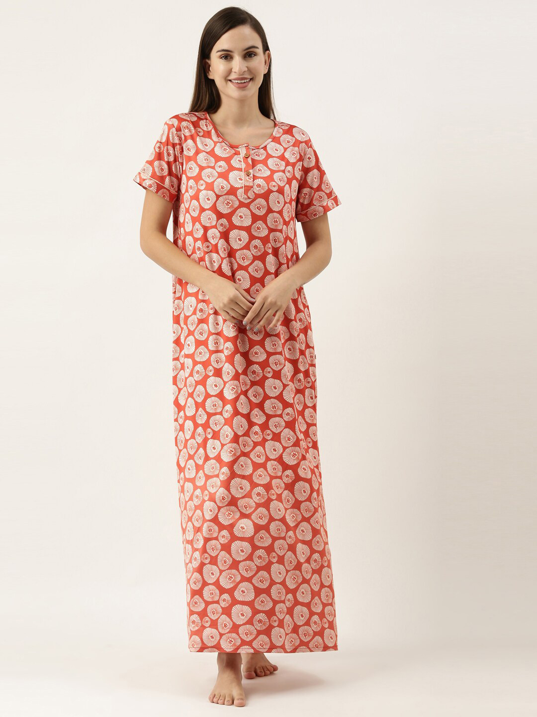 

Bannos Swagger Women Pink Printed Maxi Nightdress