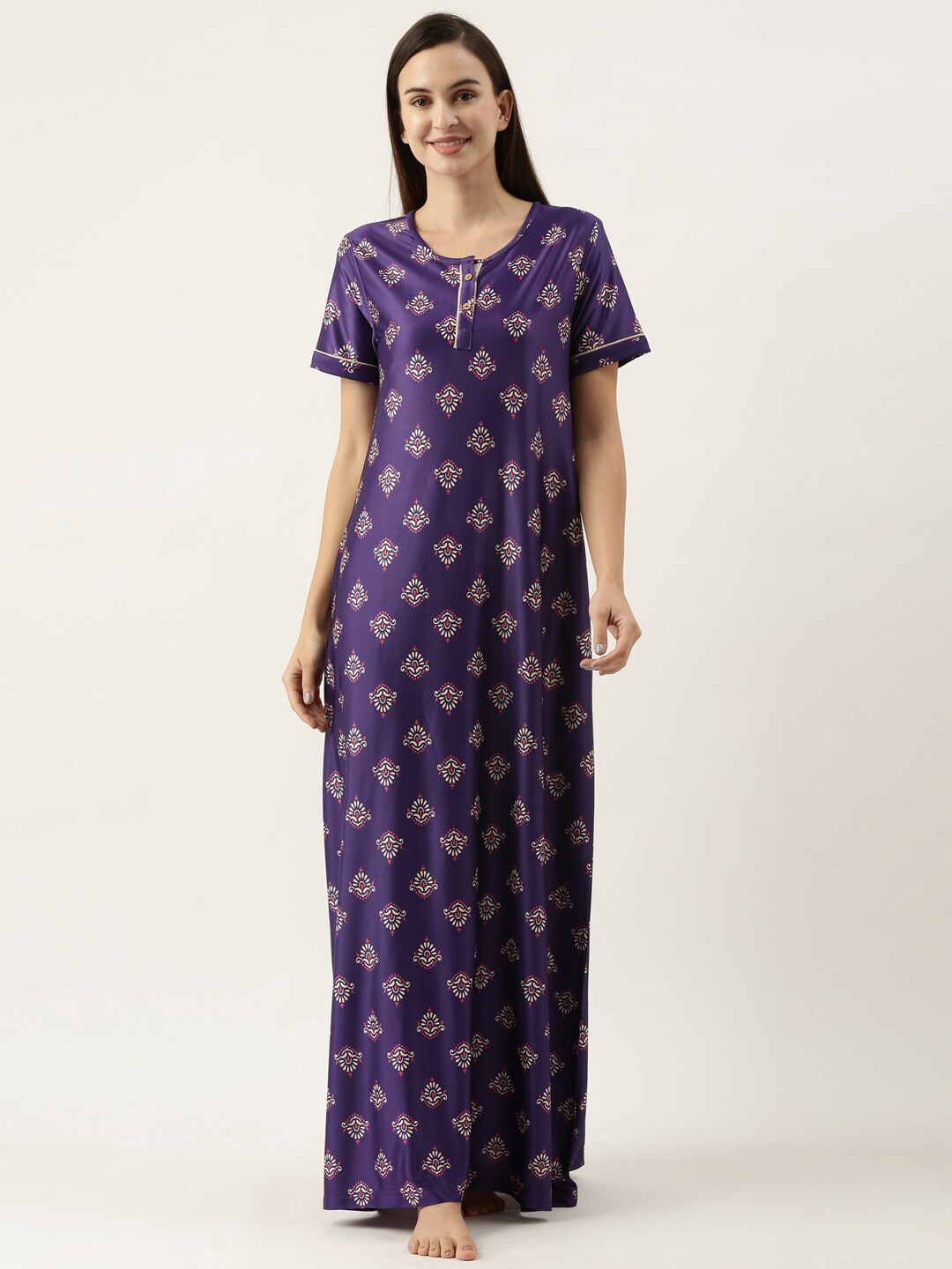 

Bannos Swagger Purple Printed Maxi Nightdress