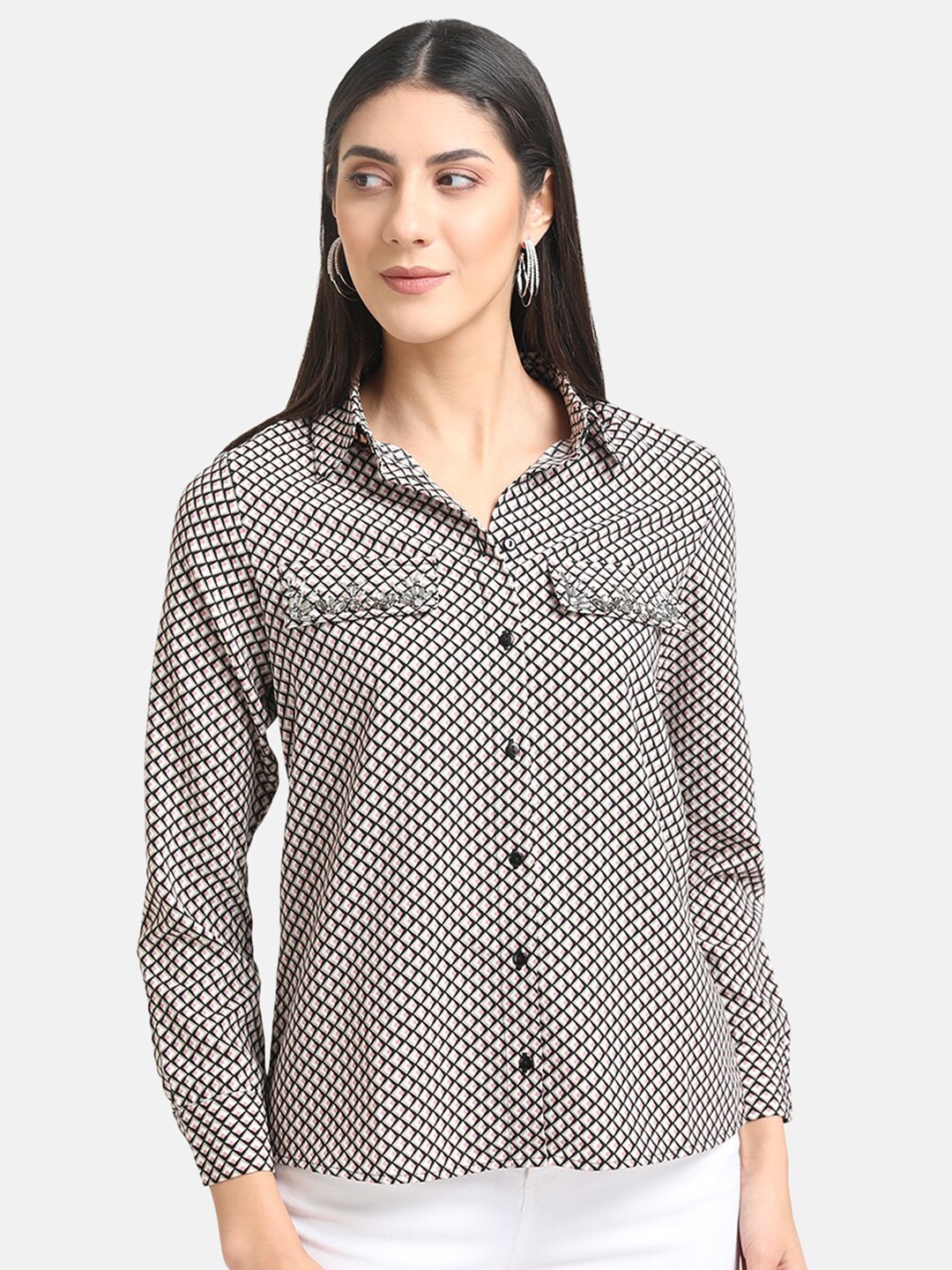 

Kazo Women White & Black Printed Casual Shirt