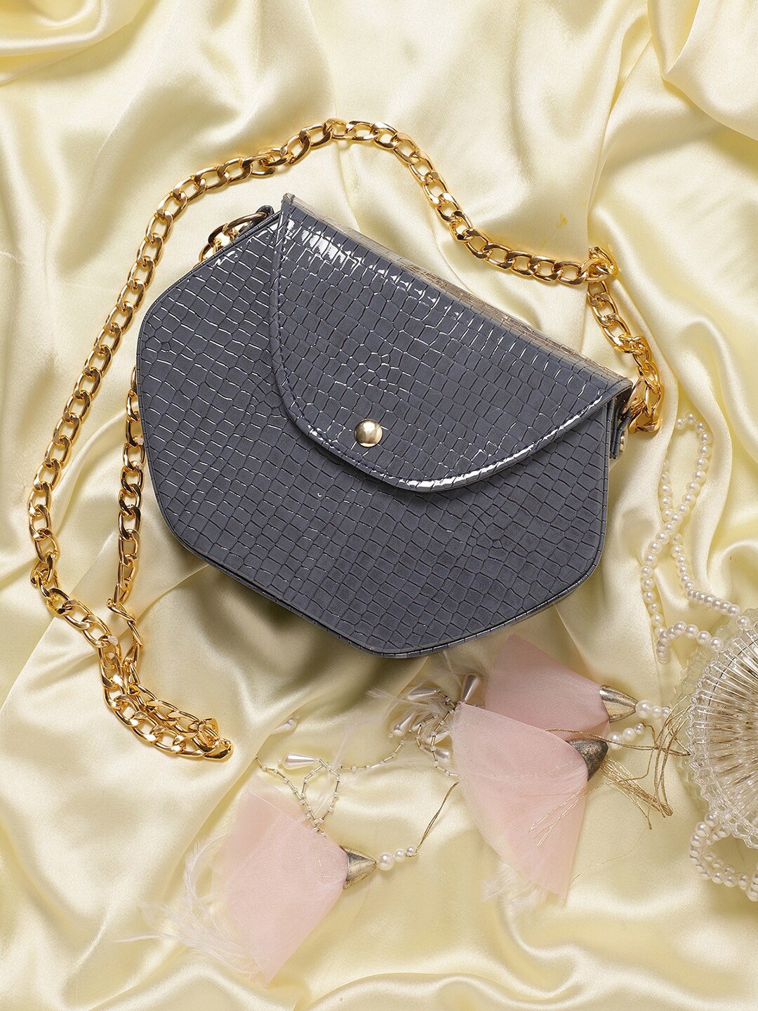 

Athena Blue & Gold-Toned Textured Box Clutch
