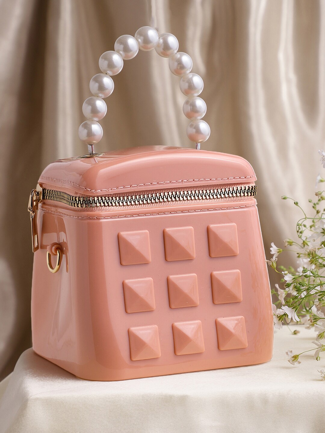 

Athena Women Dusty Pink & White Textured PU Box Clutch