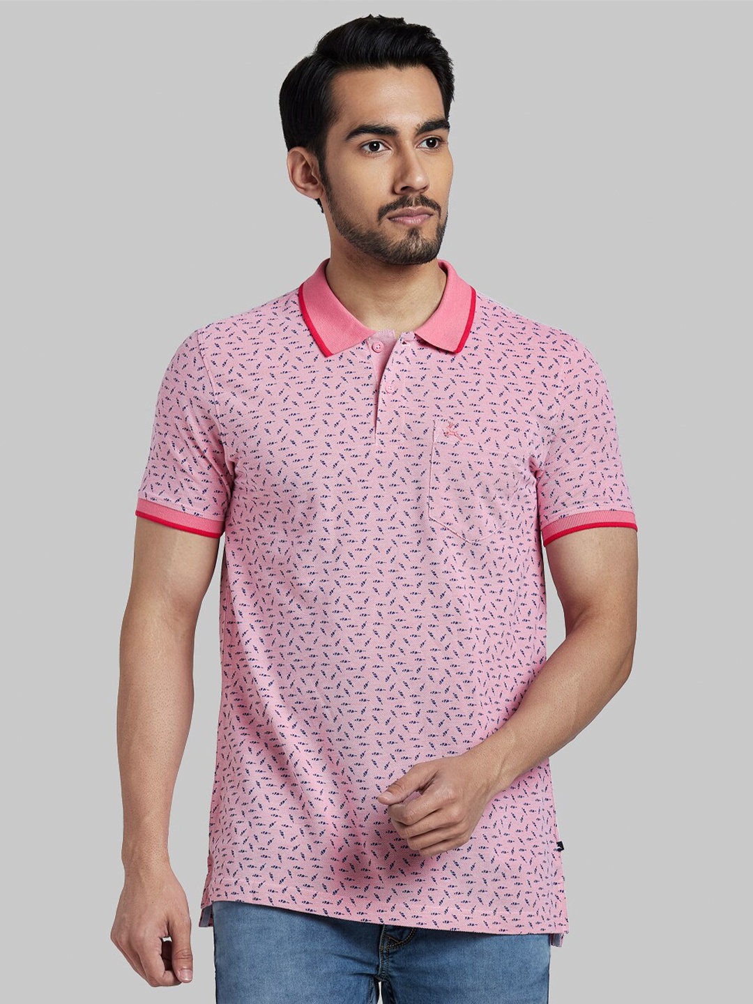 

Parx Men Red Printed Polo Collar Cotton Regular Fit T-shirt