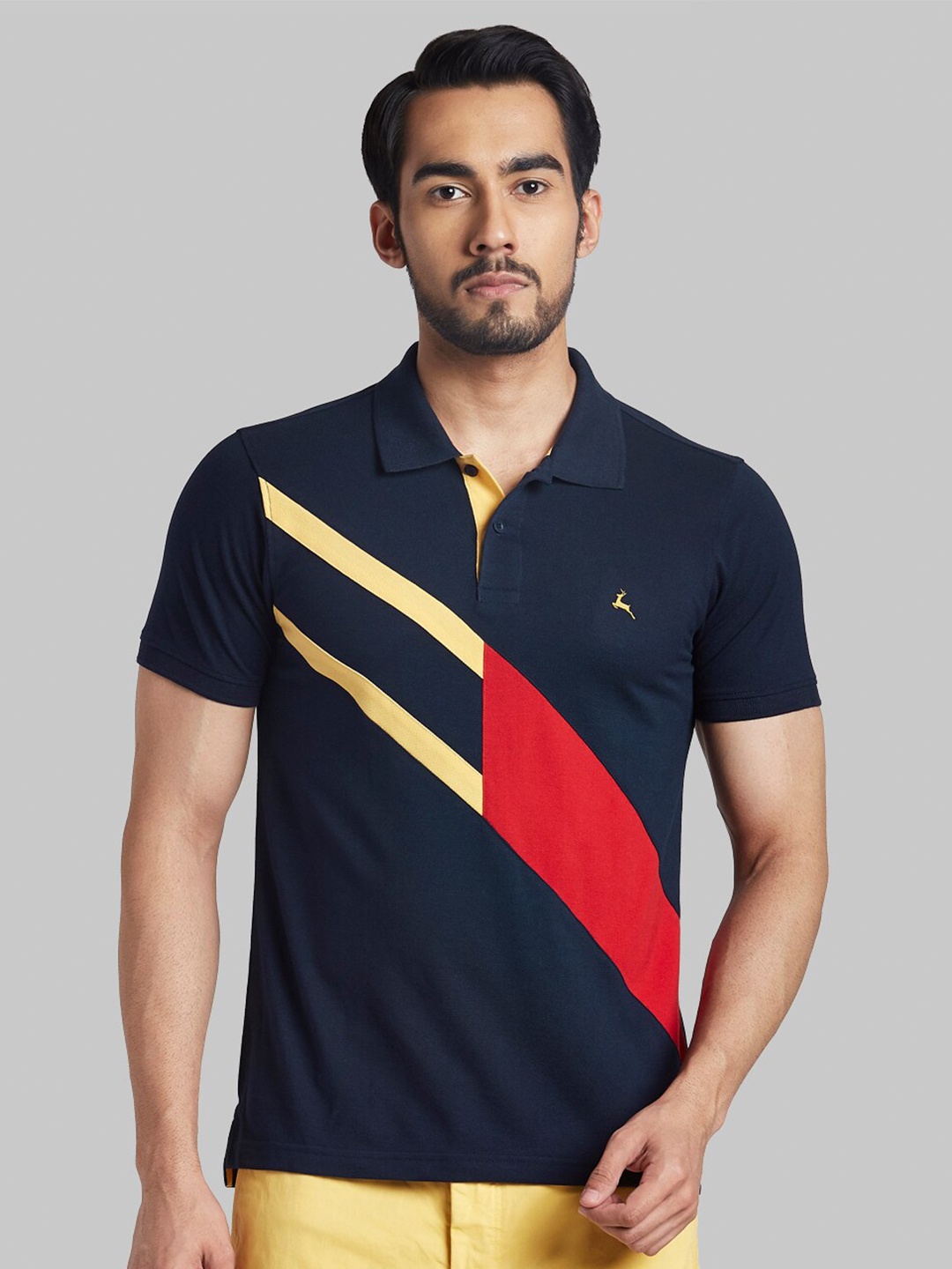

Parx Men Navy Blue Colourblocked Polo Collar T-shirt