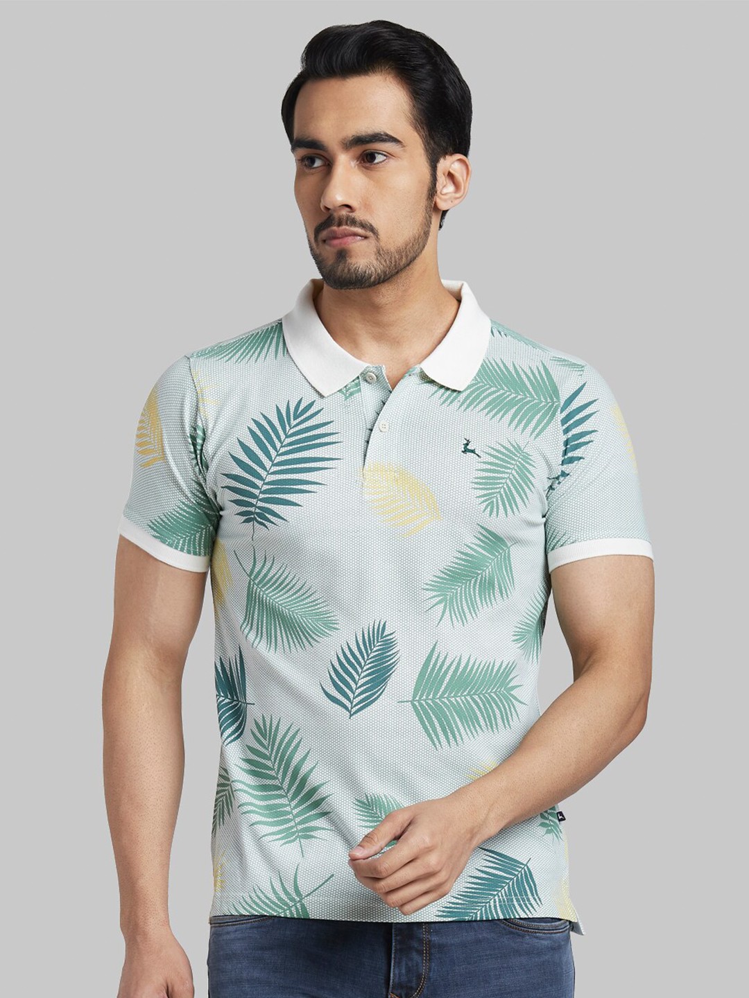 

Parx Men White Tropical Printed Polo Collar T-shirt