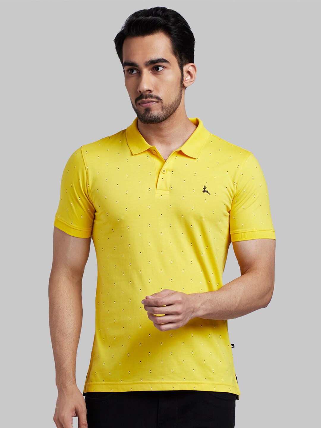 

Parx Men Yellow Printed Polo Collar Cotton T-shirt