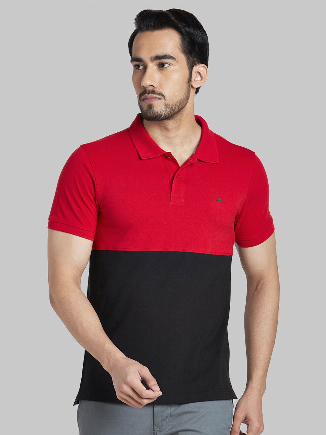 

Parx Men Red & Black Colourblocked Polo Collar Cotton T-shirt