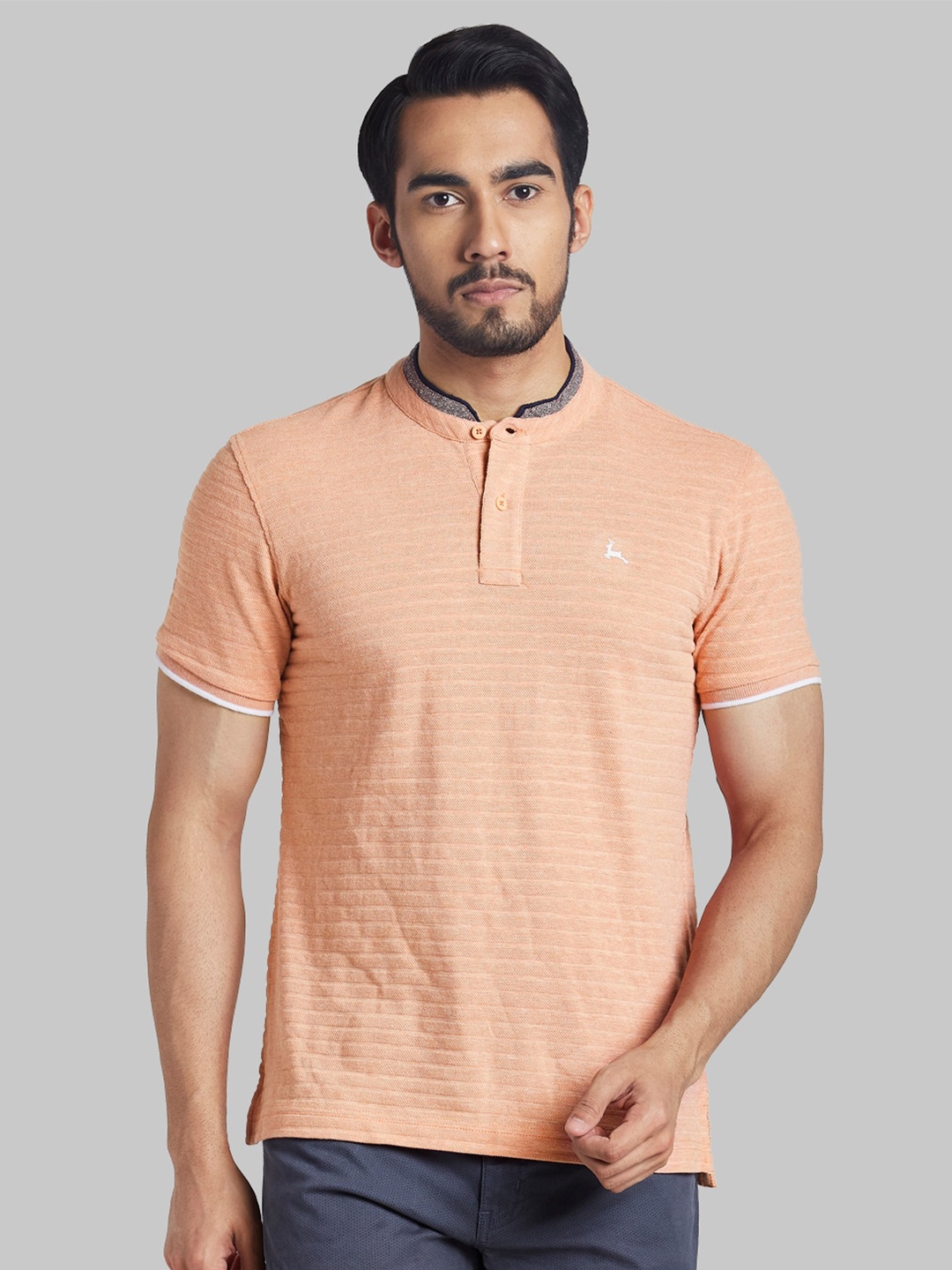 

Parx Men Orange Self-Design Henley Neck T-shirt