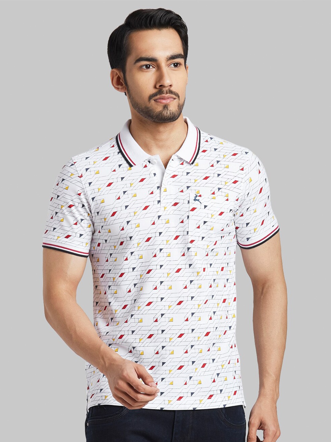 

Parx Men White Printed Polo Collar Cotton T-shirt