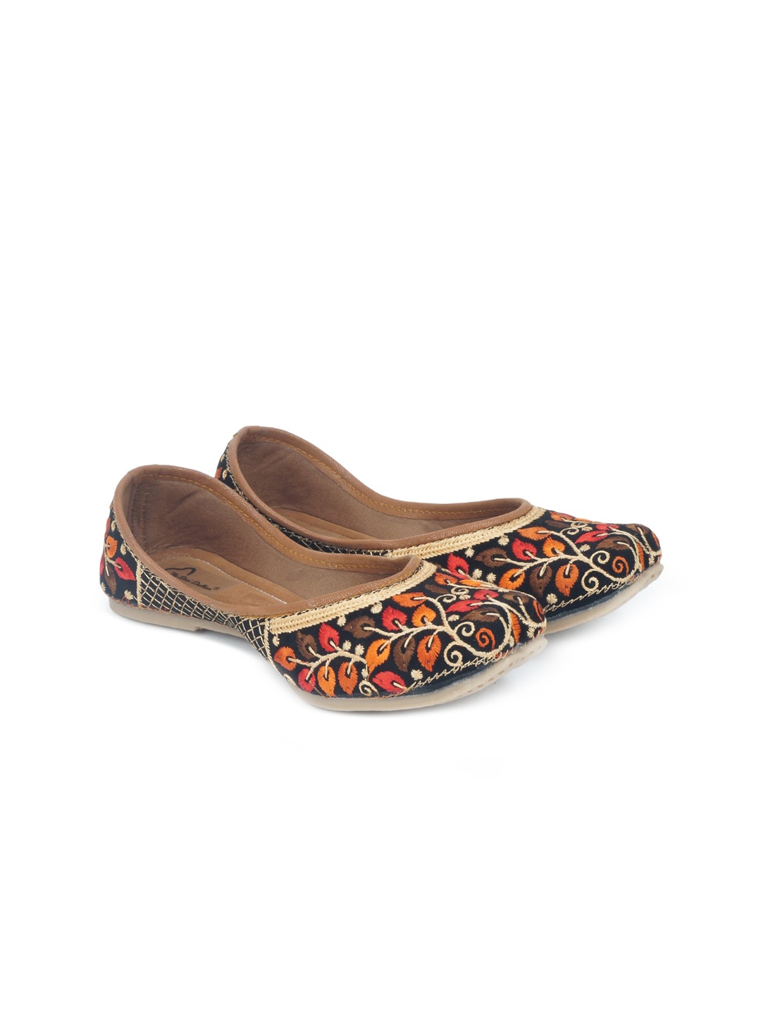 

The Desi Dulhan Women Black Embroidered Leather Ethnic Mojaris Flats