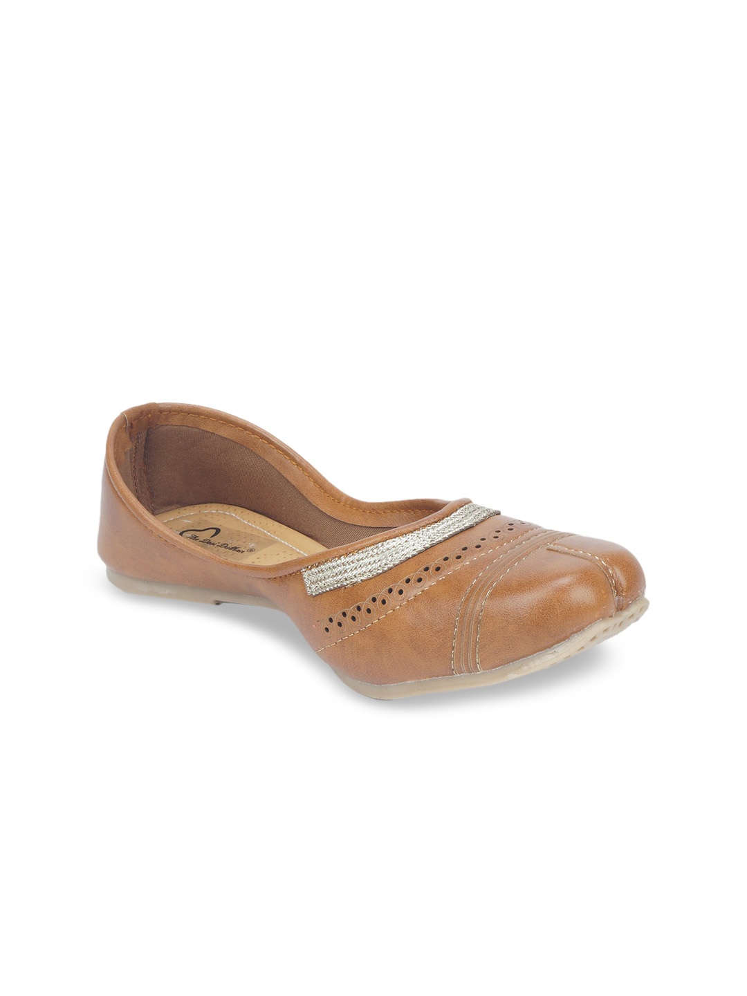

The Desi Dulhan Women Tan Perforated Leather Ethnic Mojaris Flats