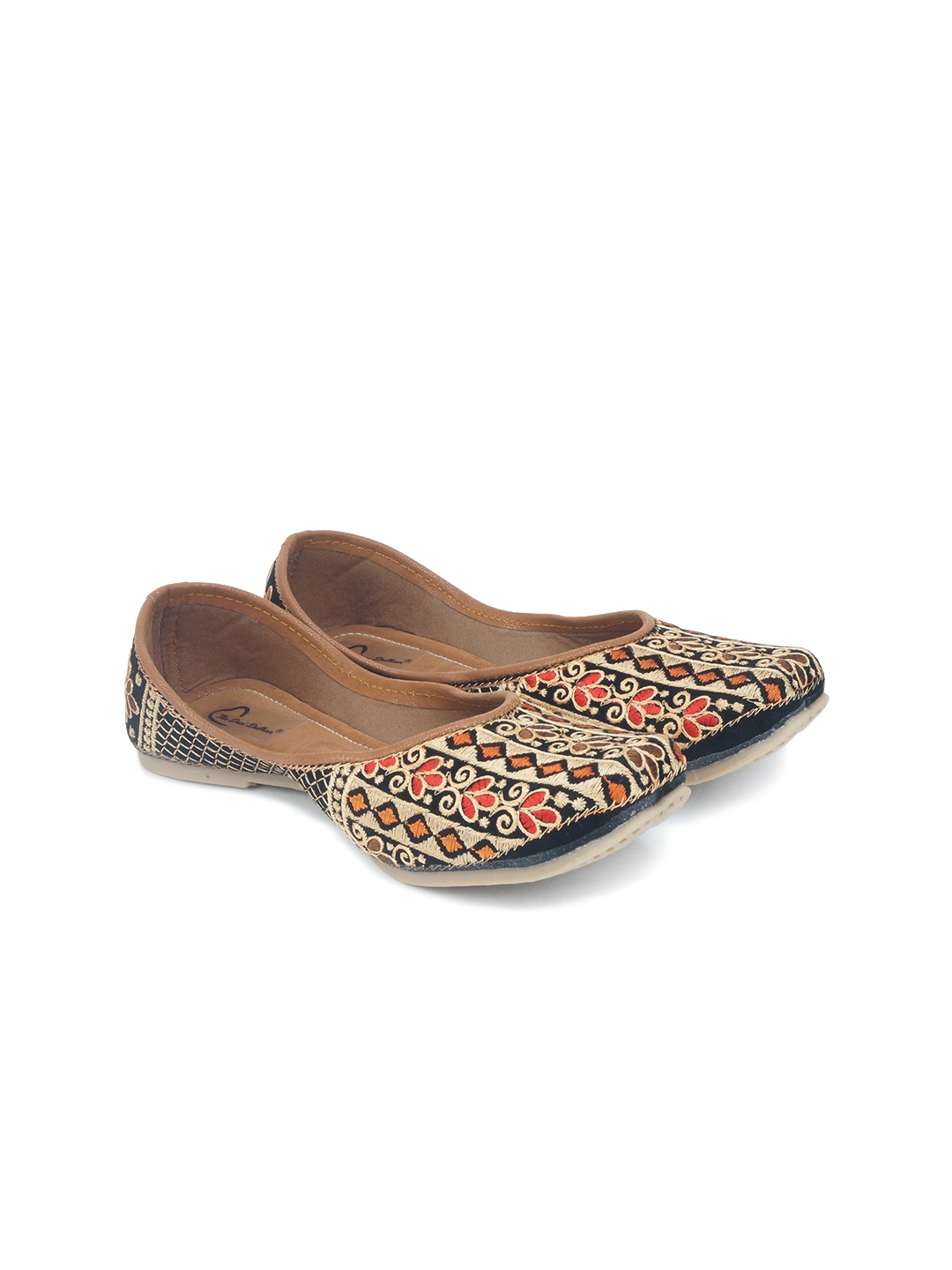 

The Desi Dulhan Women Black Embroidered Leather Ethnic Mojaris Flats