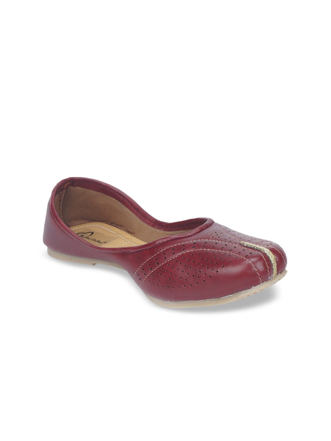 

The Desi Dulhan Women Maroon Ethnic Mojaris with Laser Cuts