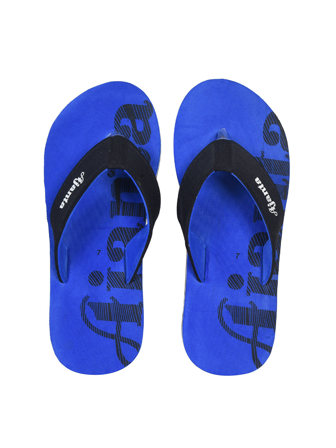 

Ajanta Men Black & Blue Printed Thong Flip-Flops