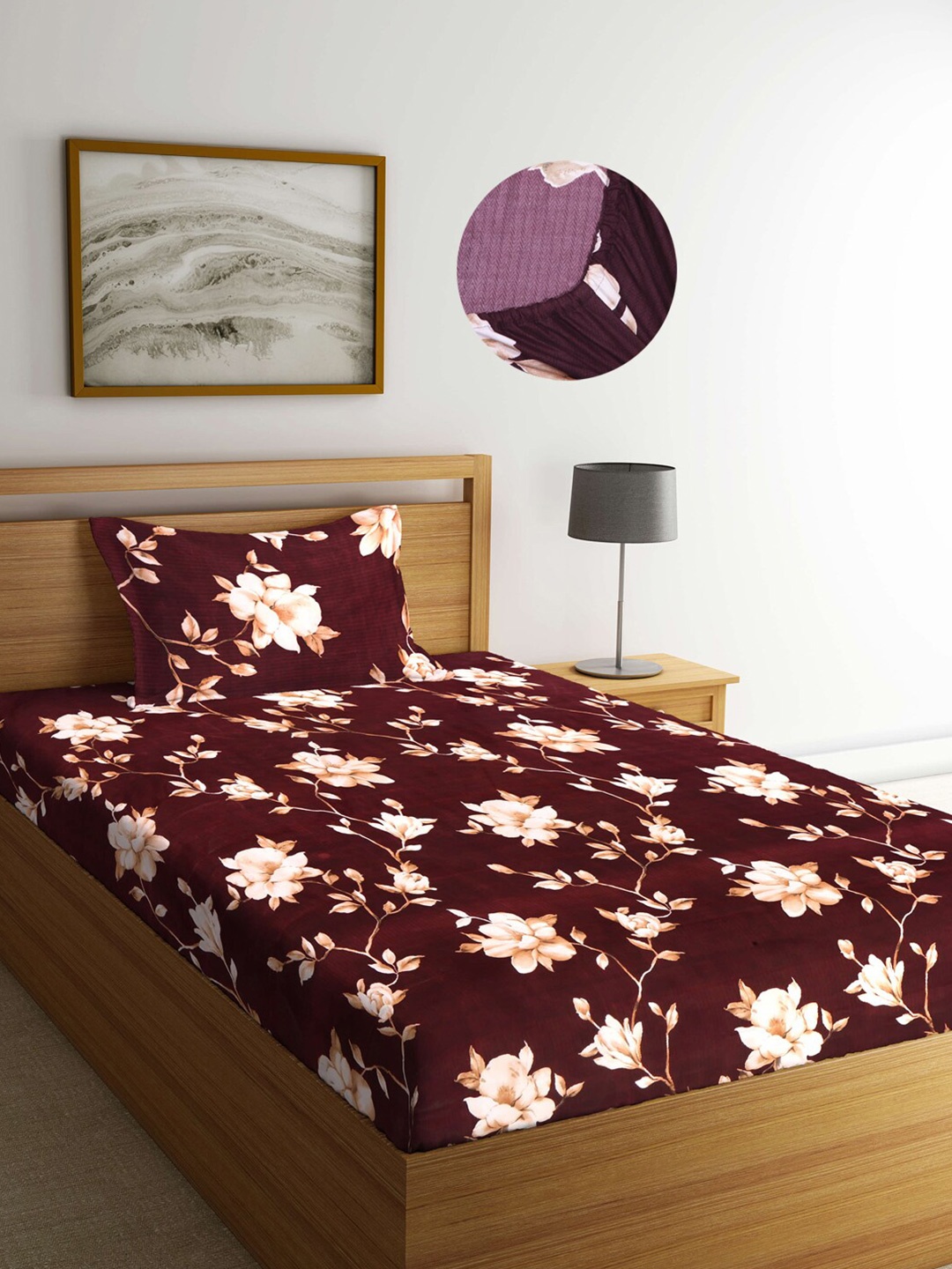 

Arrabi Brown & Cream Floral 300 TC Single Bedsheet with 1 Pillow Cover