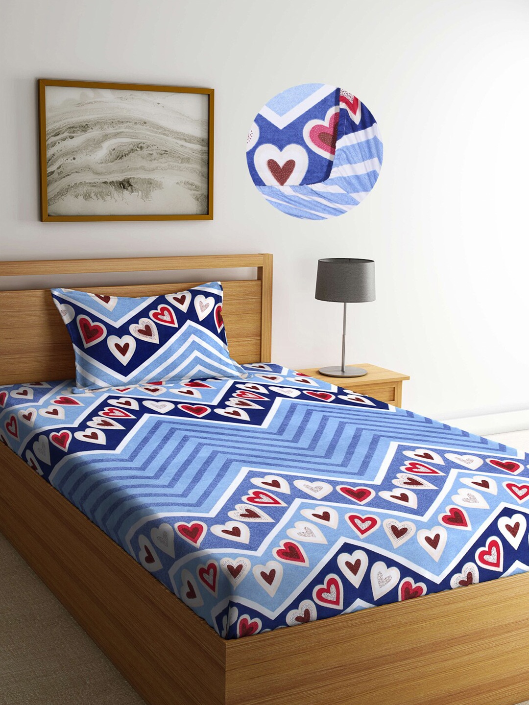 

Arrabi Blue & Red Conversational 300 TC Fitted Single Bedsheet with 1 Pillow Covers