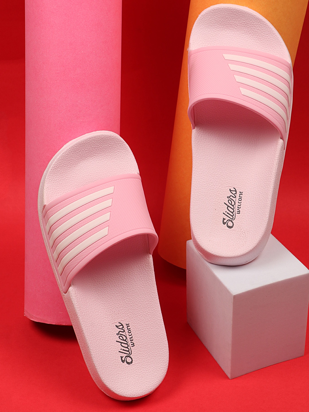 

WELCOME Women Pink Striped Sliders