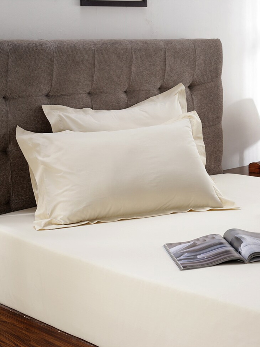 

MASPAR Beige Solid 200 TC Cotton King Double Bedsheets with 2 Pillow Covers