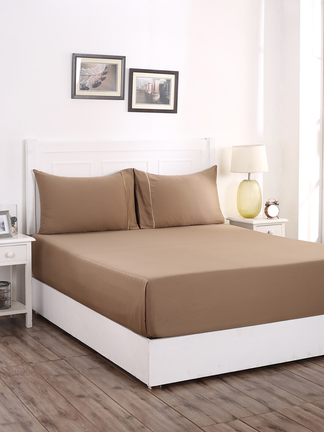 

MASPAR Cream Solid 300 TC Single Cotton Bedsheet with 1 Pillow Cover