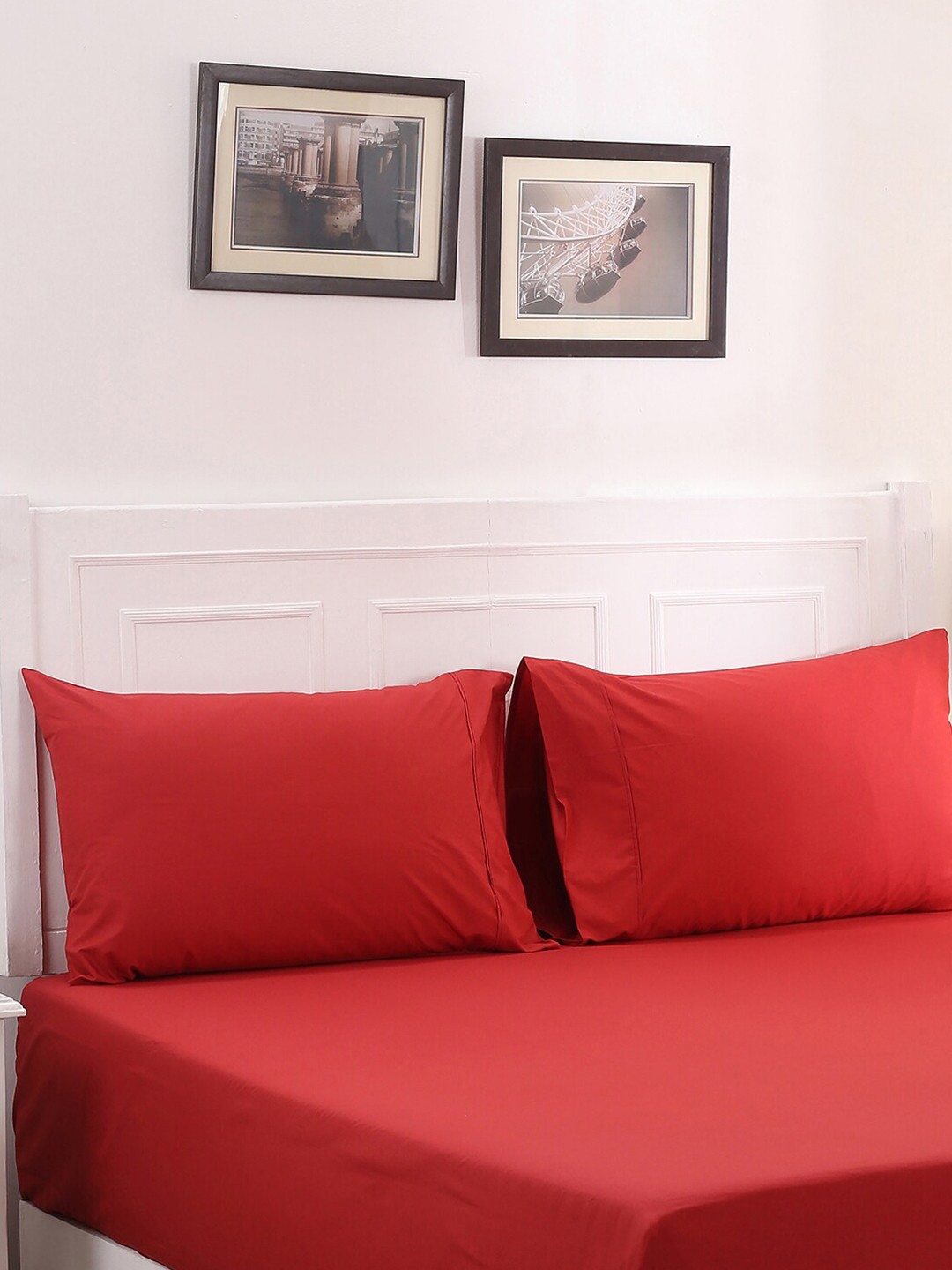 

MASPAR Red Solid 200 TC Single Cotton Bedsheet with 1 Pillow Covers