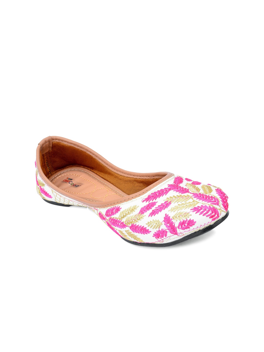 

DESI COLOUR Women White Ethnic Mojaris with Embroidered Flats