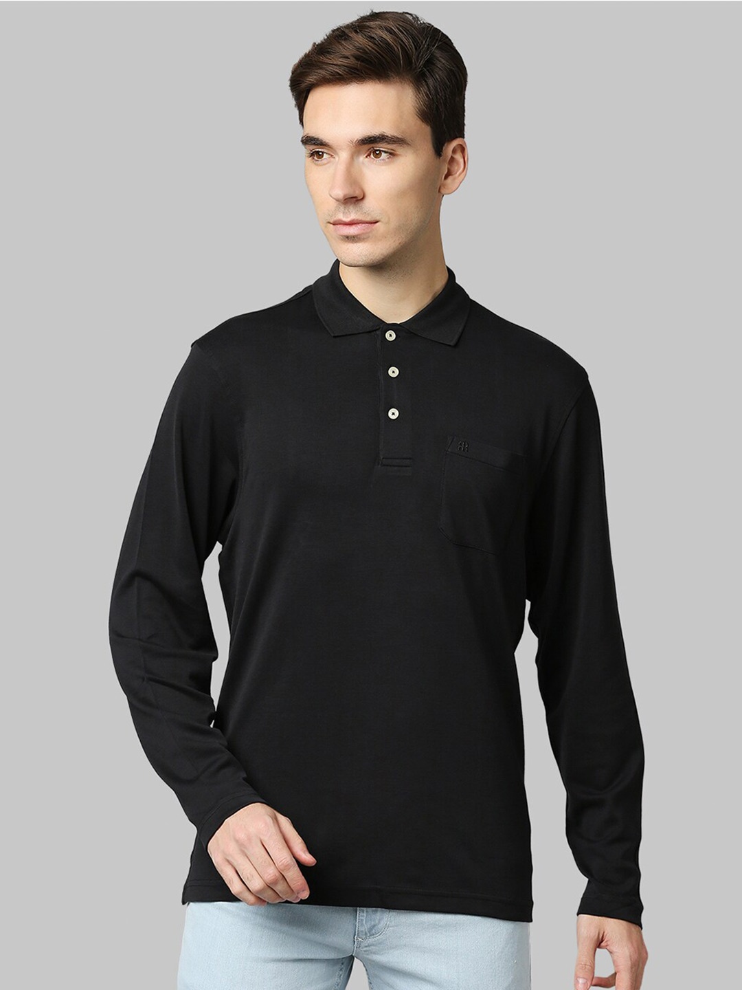 

Raymond Men Black Polo Collar T-shirt