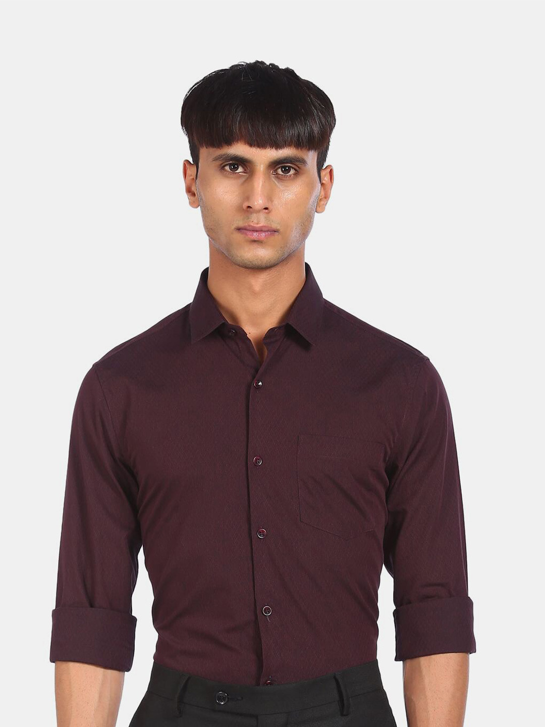 

Excalibur Men Burgundy Pure Cotton Semiformal Shirt