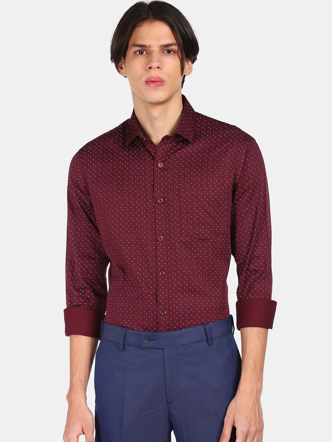 

Excalibur Men Red Printed Regular Fit Pure Cotton Formal Shirt