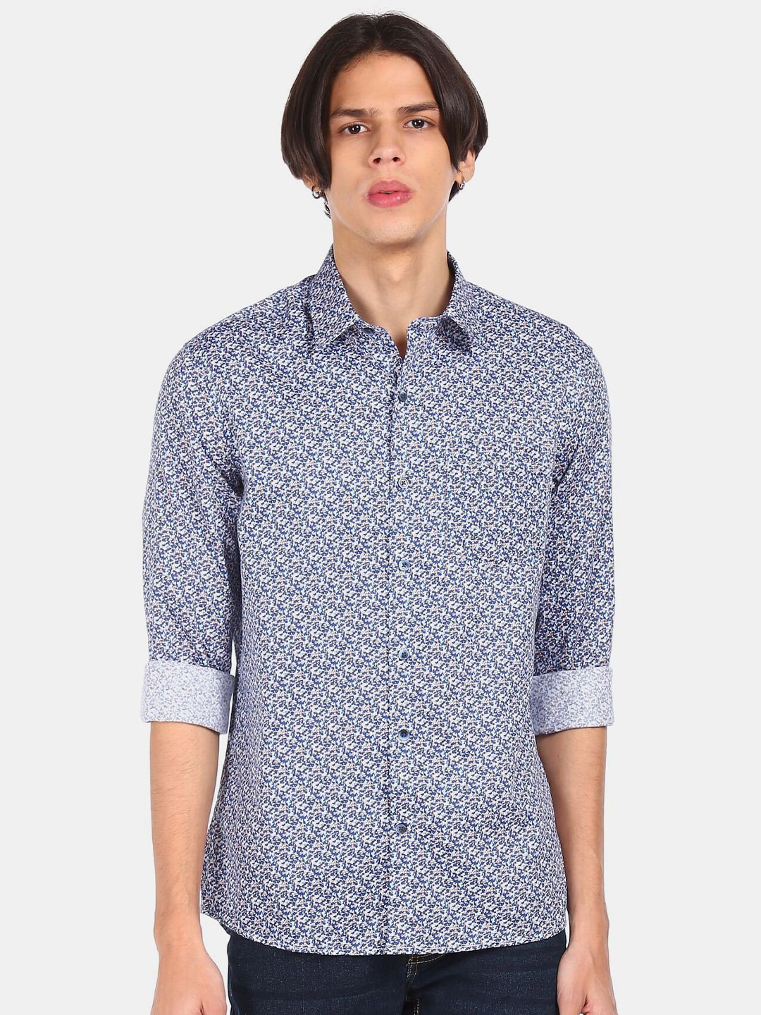 

Excalibur Men Blue Printed Pure Cotton Casual Shirt
